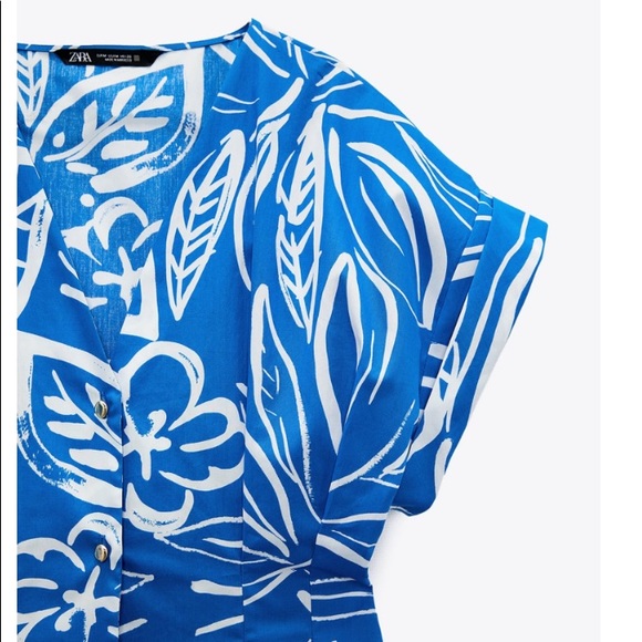 Zara blue cotton printed pleated mini dress - Picture 6 of 11